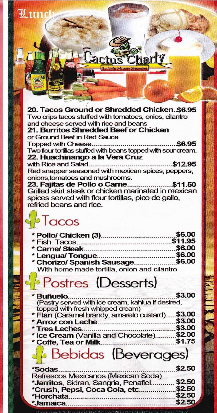 Authentic Mexican Cuisine Fresh Tortillas Chicken Tacos Cactus